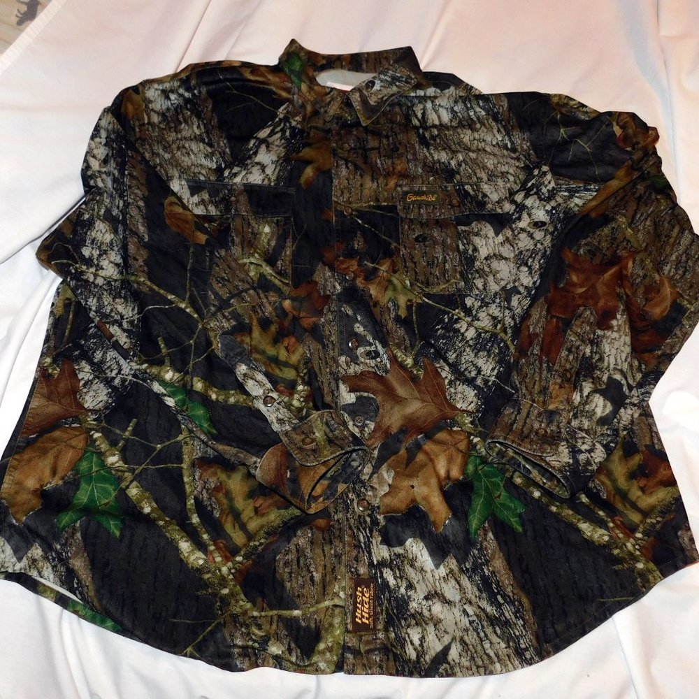2XL GameHide Camo Shirt Button DownMens 2 Top Pockets Hush Hide  Long Sleeves